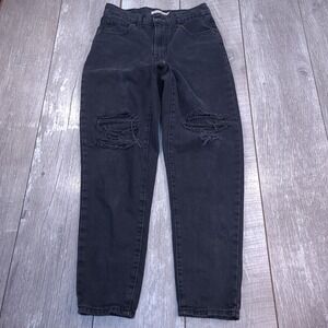 Levi's High Waisted Mom Jeans Women 28 Black Distressed Denim Tapered Leg